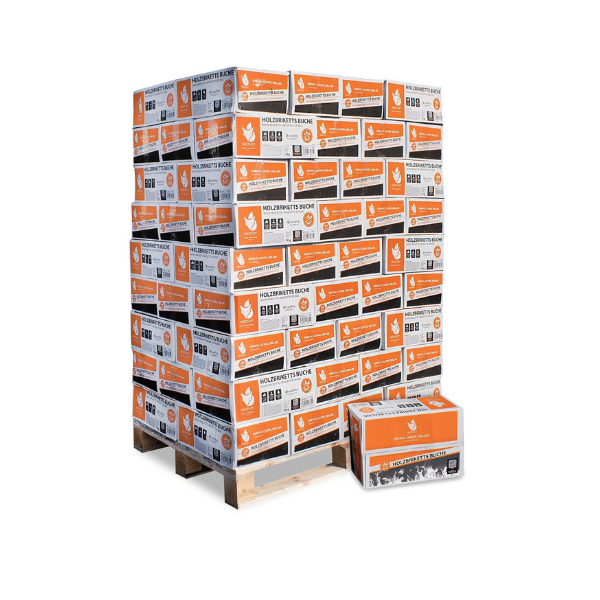 Heizfuxx Nestro M Hartholzbriketts – 972 kg Palette (81 x 12 kg Kartons) Premium Kamin & Ofen Holzbriketts