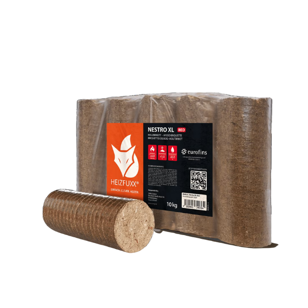 Heizfuxx Nestro XL Rot Hartholzbriketts – 960 kg Palette (96 x 10 kg) Hochverdichtete Kamin & Ofen Briketts
