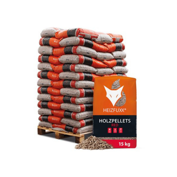 Heizfuxx Red ENplus A1 Holzpellets – 975 kg Palette (65 x 15 kg) Hochwertige Pelletheizung Pellets